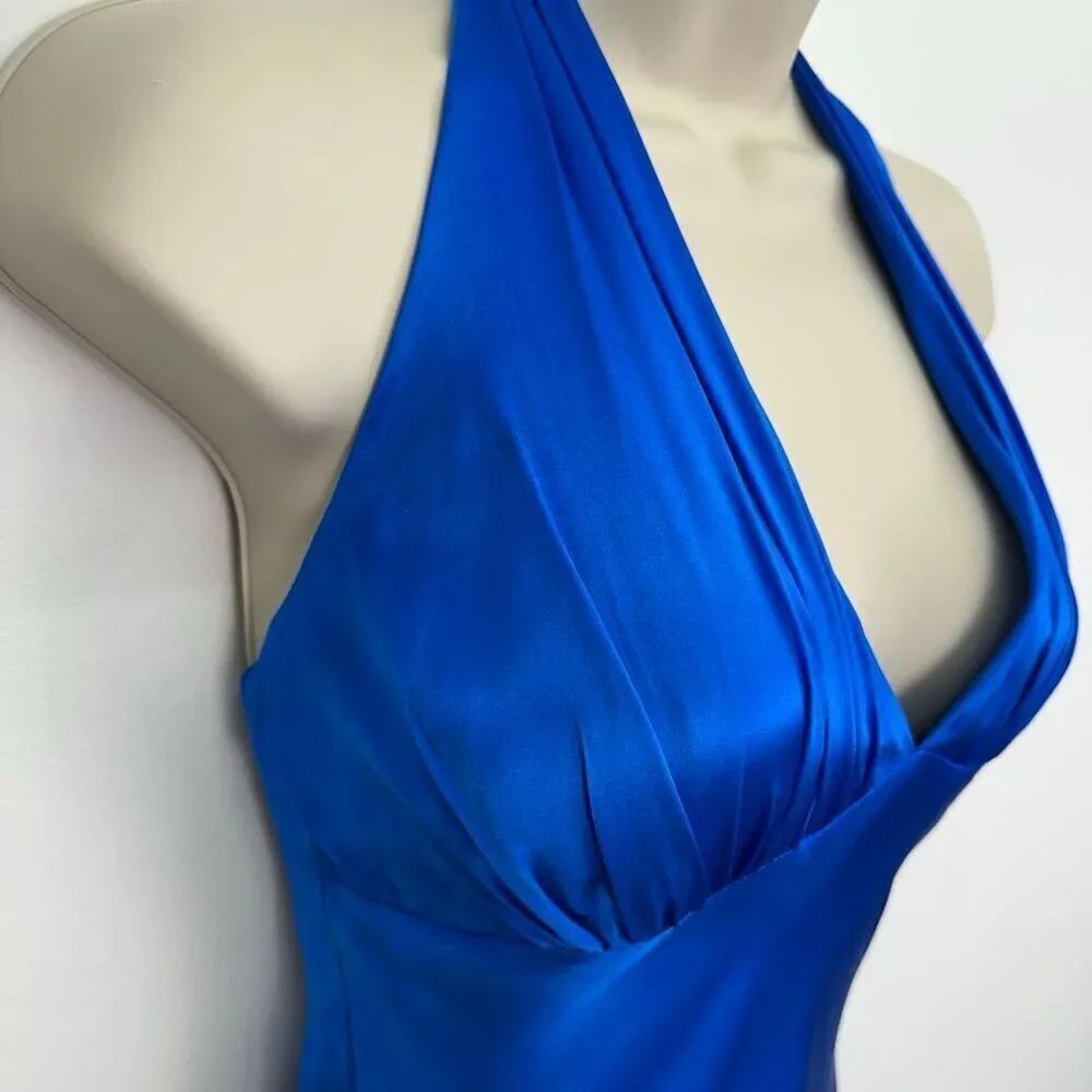 Cache Vintage Cobalt Blue Liquid Silk Halter Fishtail Maxi Gown - Picture 11 of 16
